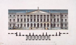 A Szmolnij Intézet projektje. A főhomlokzat és a földszinti alaprajz, 1806-1808