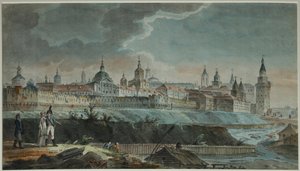 Kilátás a Neglinnaya folyóra és a Kitaj-gorodra a Petrovszkij térről, 1790-es évek