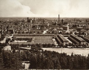 Panoráma Bologna városára: kilátás a San Michele in Bosco-ból.