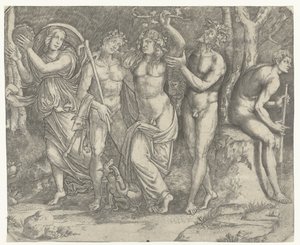 Bacchus és bacchantes és meanade tamburával