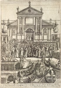 A dózse és kísérete a vesperát hallgatja karácsony napján a velencei San Giorgio Maggiore templomban