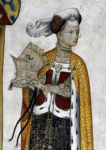 Saluzzo márki és feleségeik történelmi és mitológiai hősként és hősnőként való ábrázolása. Részlet: Riccarda di Sicilia, II. Tommaso felesége, mint Lampeto Amazonas királynő. 1418-30 alkotó: Giacomo Jaquerio