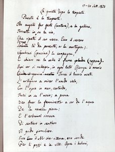 Leopardi "A vihar utáni csend" című versének kézirata. 1829 (dokumentumok ) alkotó: Giacomo Leopardi