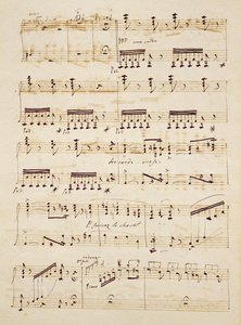 Kéziratos oldal a „Les Huguenots” partitúrájából alkotó: Giacomo Meyerbeer