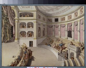 Színházi terem díszítésének projektje. Giacomo Antonio Domenico Quarenghi (1744-1817) munkája, tus és akvarell papíron. Olasz művészet, klasszicizmus. Állami A. Puskin Szépművészeti Múzeum, Moszkva.
