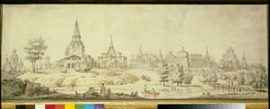 Kilátás a moszkvai Kolomenszkoje negyedre, balra a Mennybemenetele templom - Giacomo Antonio Domenico Quarenghi (1744-1817) munkája