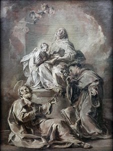 Német: Anna unterweist Maria im Lesen der Heiligen Schrift Szent Anna Szent Péter és Páduai Szent Antal kíséretében tanítja a fiatal Máriát a Szentírás olvasására; Kat.Nr. 88.1