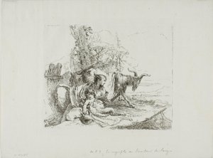 Egy nimfa kis szatírral és két kecskével, Capriccitól alkotó: Giambattista Tiepolo