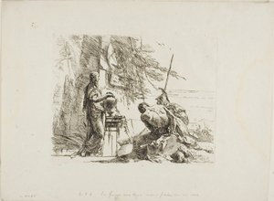 Egy nő kezével vázán, katona és rabszolga, Capriccitől alkotó: Giambattista Tiepolo