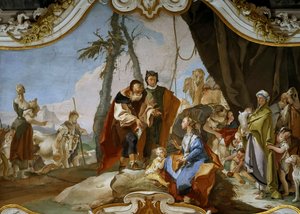 Ráchel, aki elrejtette a terafimokat apja, Lábán elől, 1728 körül.
