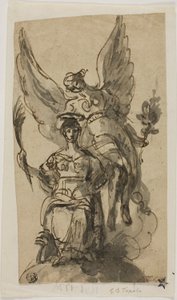 Ülő nőt koronázott meg angyal alkotó: Giambattista Tiepolo
