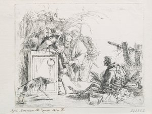Látogatás a halálnál. A Capriccios sorozatból, 18. század közepe. alkotó: Giambattista Tiepolo