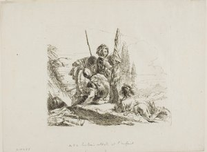 Három katona és egy fiú, Capricciból alkotó: Giambattista Tiepolo