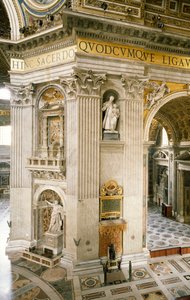 Gian Lorenzo Bernini (1598-1680) díszítései a jobb oldali első oszlopon, a Szent Péter-bazilika kupolájának négy oszlopának egyike, Róma, Vatikánváros alkotó: Gian Lorenzo Bernini