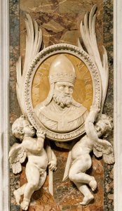 San Marco, Gian Lorenzo Bernini (1598-1680) domborműve, márványdísz részlete a főfolyosó oszlopai mentén, Szent Péter-bazilika, Róma, Vatikánváros alkotó: Gian Lorenzo Bernini