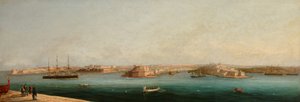 Grand Harbour és három város Valletta rakpartjáról, 1869