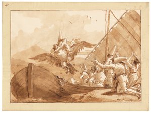 Puncsinellót egy sas vitt el (kréta, toll és tinta, és papíron mossa) alkotó: Giandomenico (1727 1804) Tiepolo