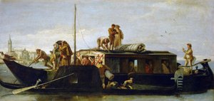 Barokk: The Mailboat – The Mailboat (Il Burchiello), Tiepolo, Giandomenico (1727-1804), kb. 1764-1765. Olaj, vászon, 38x78,3. Művészettörténeti Múzeum, Bécs