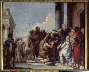 A tékozló fiú visszatérése (Return of the prodigal son). Giandomenico Tiepolo (1727-1804) festménye. Olaj, vászon, 49 x 59 cm