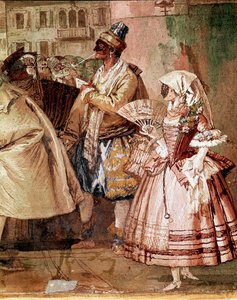 Velencei maszkok Giandomenico Tiepolo (1727-1804) freskójának részlete, 18. századi Vicenza, Villa Valmarana