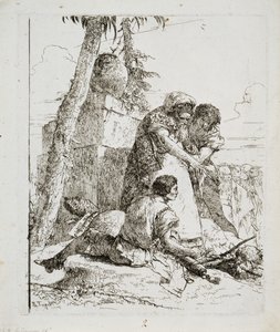 Bűvész, aki égő fejre mutat két fiatalnak, c. 1740-es évek alkotó: Giovanni Domenico Tiepolo