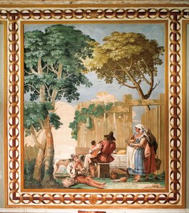 Parasztcsalád az asztalnál, a rusztikus jelenetek szobájából, a Foresteriában (Vendégház) 1757 alkotó: Giovanni Domenico Tiepolo
