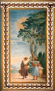 Három paraszt hátulról, a rusztikus jelenetek szobájából, a Foresteriában, 1757 alkotó: Giovanni Domenico Tiepolo