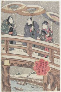 Havas jelenet Oszakában, a folyótól délre, 1825 (színes fatömbnyomat)