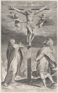 Keresztre feszítés Szűz Máriával és Szent János evangélistával, angyalok a fejük felett, kb. 1593., kb. 1593