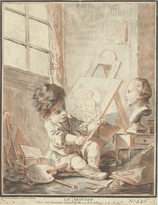 Kind als Schilder műteremben Le peintre (cím a tárgyon) alkotó: Gilles Demarteau