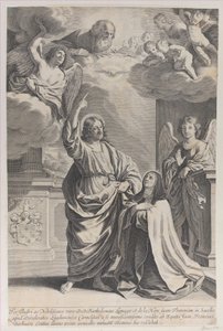 Szent Teréz Krisztus mellett imádkozik, aki felfelé mutat az Atyaistenre és a ..., 1635-1700.
