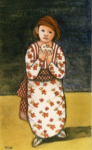 Lány galambbal, 1986 (akvarell, papír)
