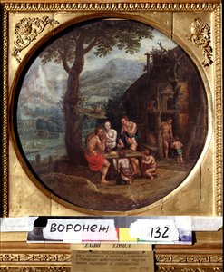 Énok (vagy Henoch vagy Enoc vagy Henoc) családja. Enoch család. Gillis Mostaert (1534-1598) festménye. Holland művészet, modorosság. Olajfestmény. Ivan Kramskoy (vagy Kramskoi) Szépművészeti Múzeum Voronyezsben (Voronyezs), Oroszország.