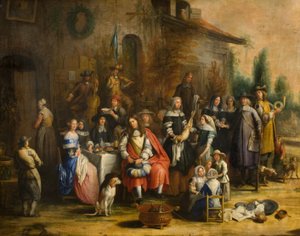Vadászparti fogadó előtt alkotó: Gillis van (follower of) Tilborgh