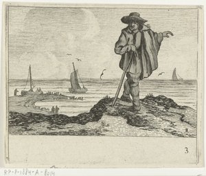 Dűne táj sétálóval Verscheyden strandjai és vízi kilátásai: Jan Percelles (sorozat címe) alkotó: Gillis van Scheyndel (I)