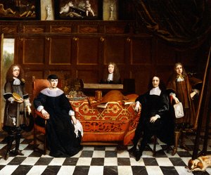 Szőnyeggel leterített asztal körül ülő család csoportportréja, 1665-70