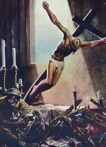 Anti-Amerika második világháborús poszter - Fekete amerikai fosztogató templom - Gino Boccasile (1901-1952) plakátja - USA elleni olasz propaganda 1943 - Gino Boccasile (1901-1952) plakátja