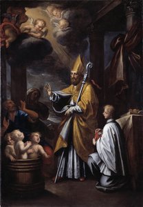 Szent Miklós három gyermeket támaszt fel (olaj, vászon alkotó: Gio Raffaele Badaracco