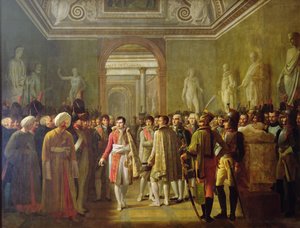 I. Napóleon császár (1769-1821) december 8-án koronázása után fogadja a hadsereg tagjait