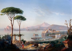 Kilátás a Pozzuoli-öbölre Capo Misenóval és Ischiával a háttérben (gouache) alkotó: Gioacchino La Pira