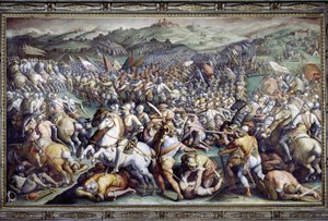 Scannagallo-i csata Valdichianában (Val di Chiana). Giorgio Vasari és műterme (1511-1574) freskója. Palazzo Vecchio (Salone dei Cinquecento)