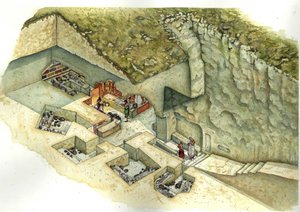 Etruszk civilizáció: Francois de Vulci sírjának rekonstrukciója és vágása. Kr. e. 3. század Olaszország alkotó: Giorgio Albertini