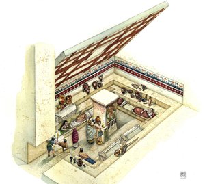 Etruszk civilizáció: a Tifone (tifone) sírjának rekonstrukciója és vágása, tarquiniai nekropolisz. Kr. e. 2. század Olaszország alkotó: Giorgio Albertini