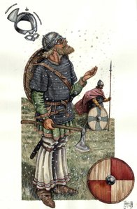 Középkor: Viking harcos a 9. században. alkotó: Giorgio Albertini