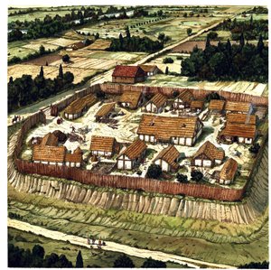 Középkor: egy Motte rekonstrukciója (illusztráció) alkotó: Giorgio Albertini