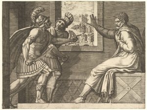 Caius Marius a börtönben, két cimbriai katona belép a cellájába, 1560-69. alkotó: Giorgio Ghisi