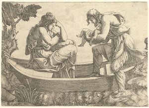 Danae és a csecsemő Perszeusz, akit Acrisius vetett ki a tengerre, 1543. alkotó: Giorgio Ghisi