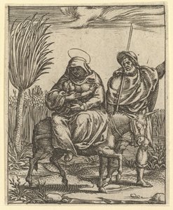 A Fájdalmak Szűze: Egyiptomba menekülés, a kilenc környező rekesz egyike a...-ból, 1575-re. alkotó: Giorgio Ghisi