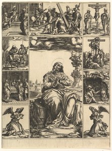 A Fájdalmas Szűz, a kilenc matricával körülvett Szűz Mária-kép..., kb. 1575. alkotó: Giorgio Ghisi