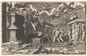 Ezékiel látomása, a sírokból előbukkanó holttestek és csontvázak csoportja, fölöttük..., 1554.